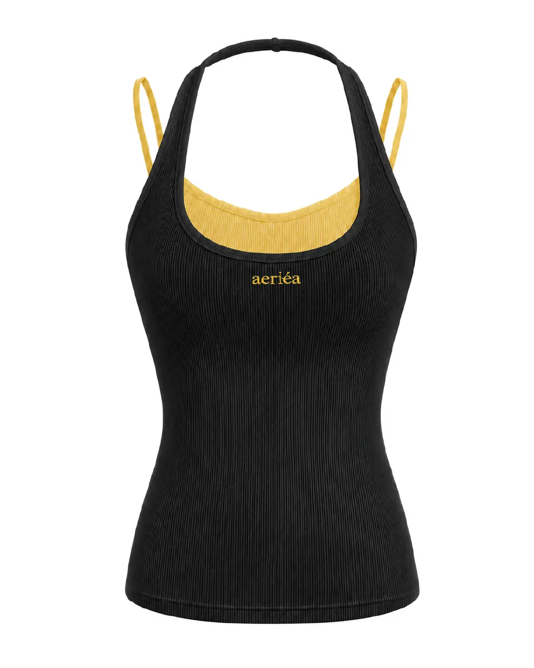 Dual-Strap Contrast Halter Bra Top (With Fixed Cups)