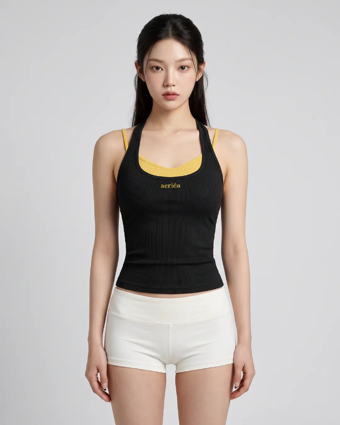 Dual-Strap Contrast Halter Bra Top (With Fixed Cups)