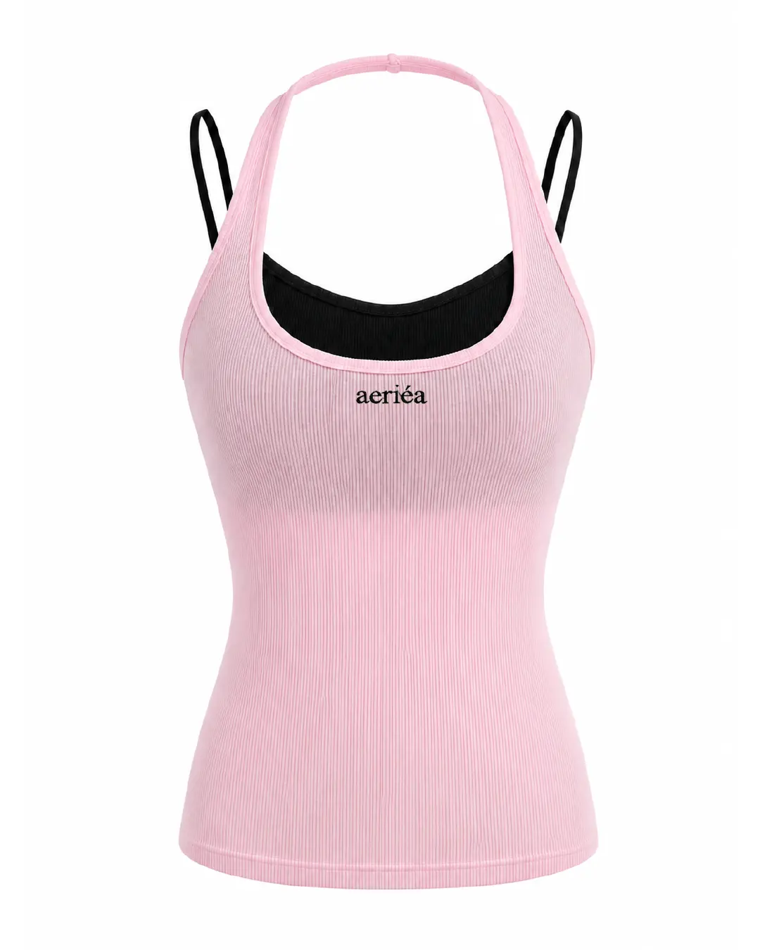 Dual-Strap Contrast Halter Bra Top (With Fixed Cups)