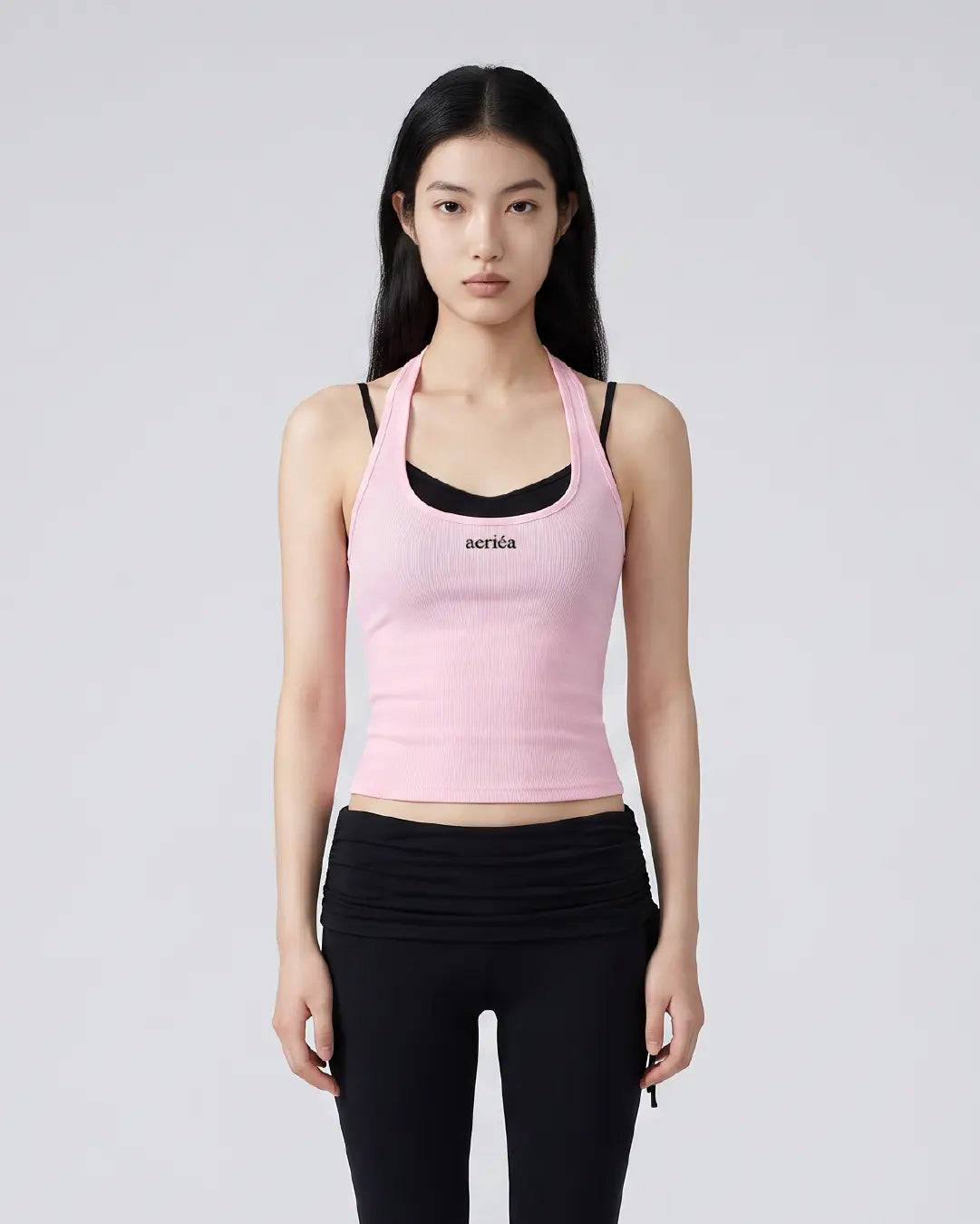 Dual-Strap Contrast Halter Bra Top (With Fixed Cups)