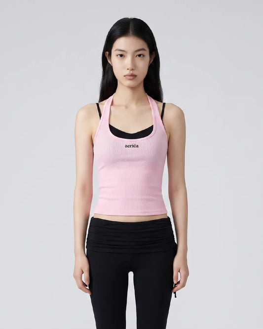 Dual-Strap Contrast Halter Bra Top (With Fixed Cups)