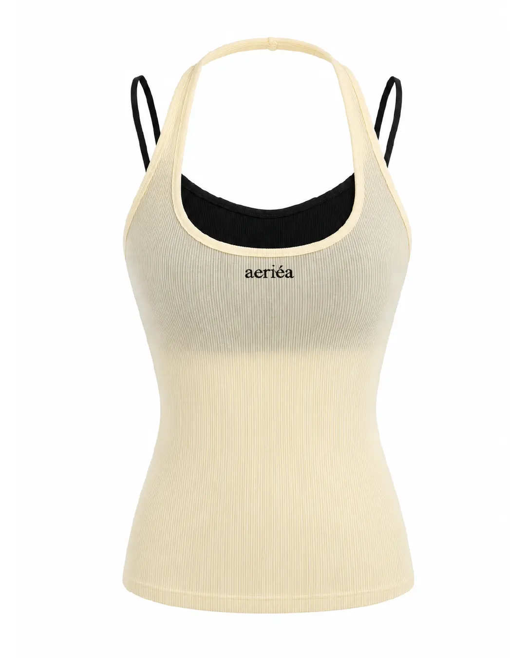 Dual-Strap Contrast Halter Bra Top (With Fixed Cups)