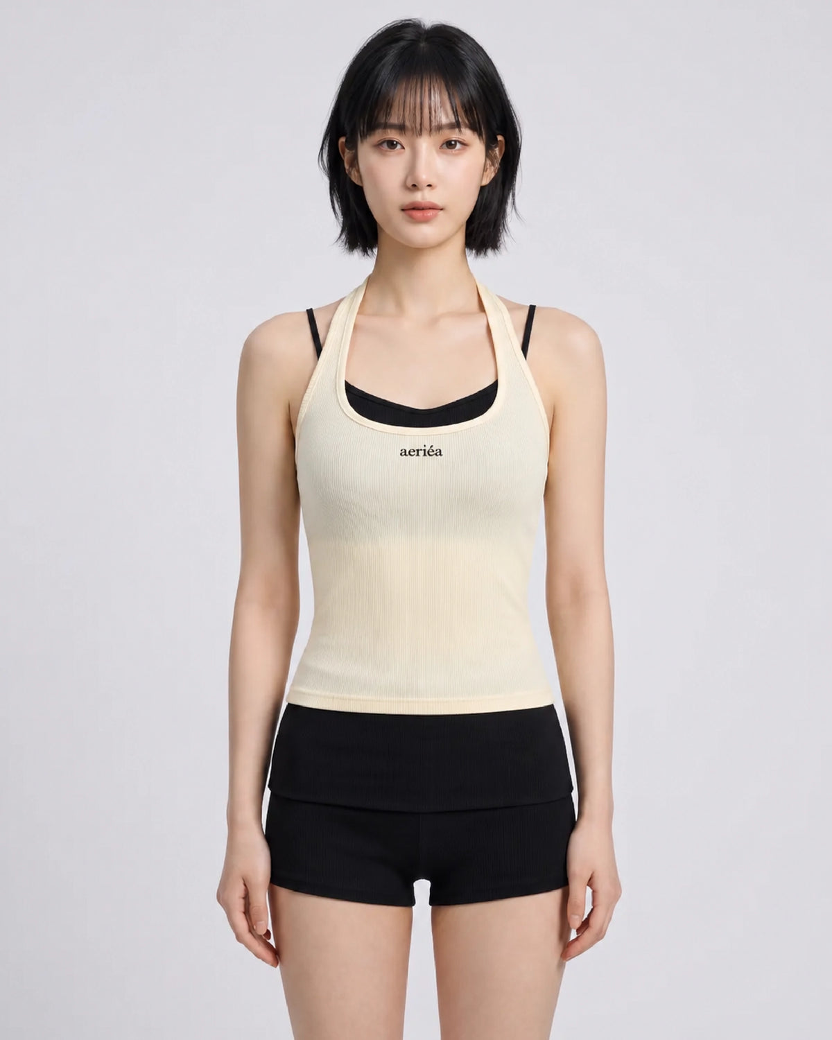 Dual-Strap Contrast Halter Bra Top (With Fixed Cups)