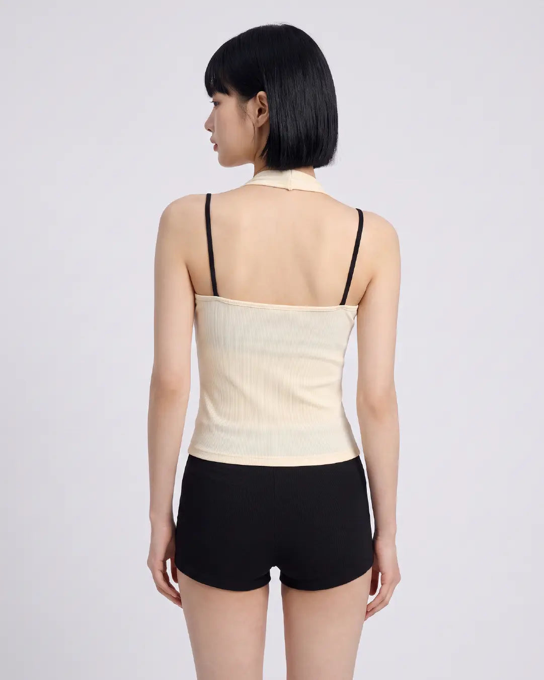 Dual-Strap Contrast Halter Bra Top (With Fixed Cups)